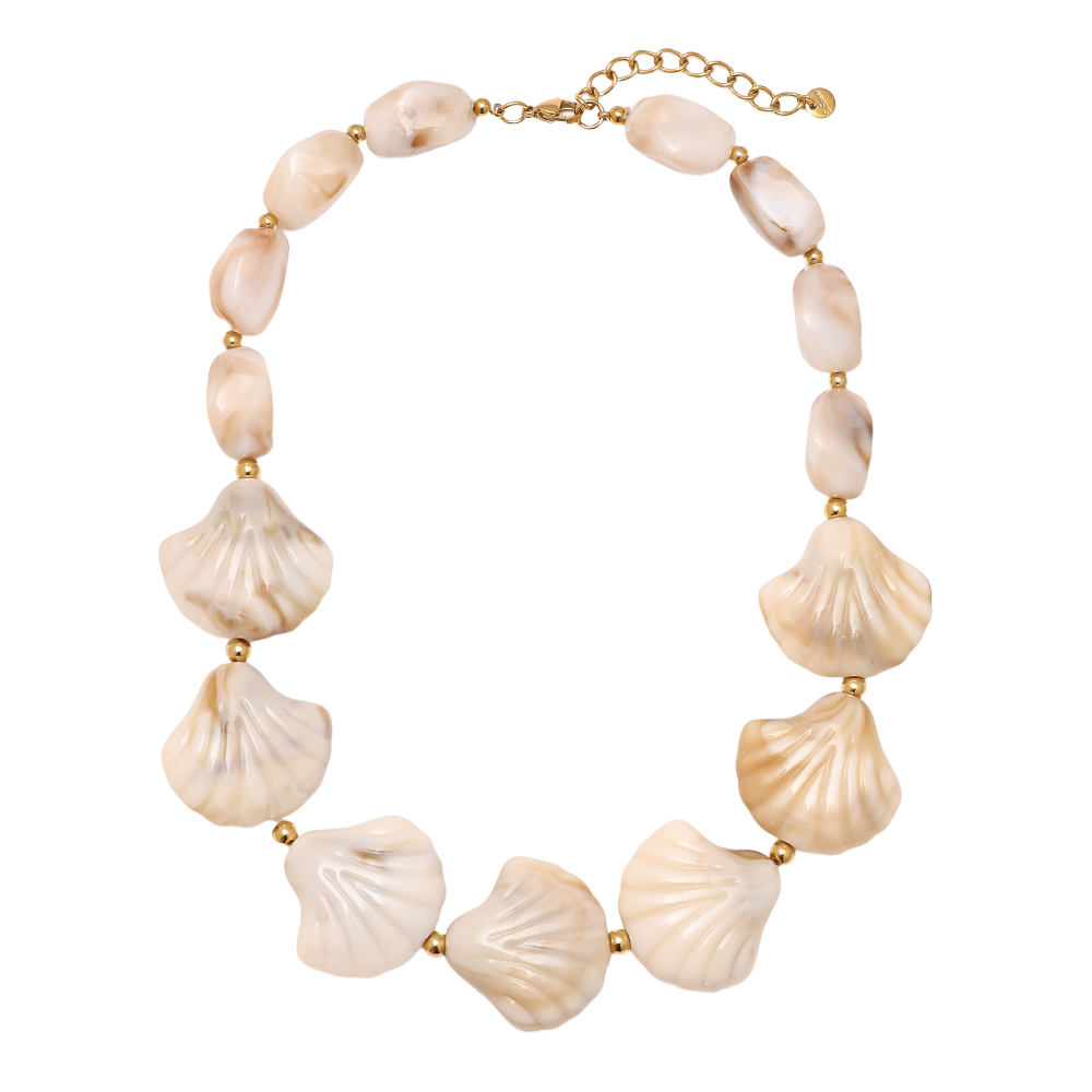 45cm resin shells and stones stainless steel necklace   