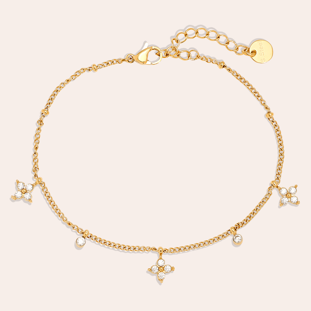 16cm Tiny Diamond Flower stainless steel bracelet  