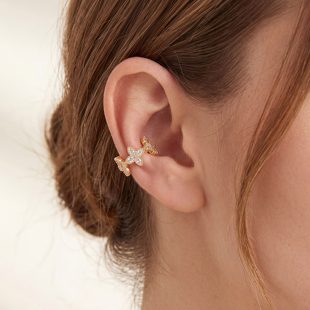 Gold-plated ear cuffs 17mm zirconia cloverleaf 