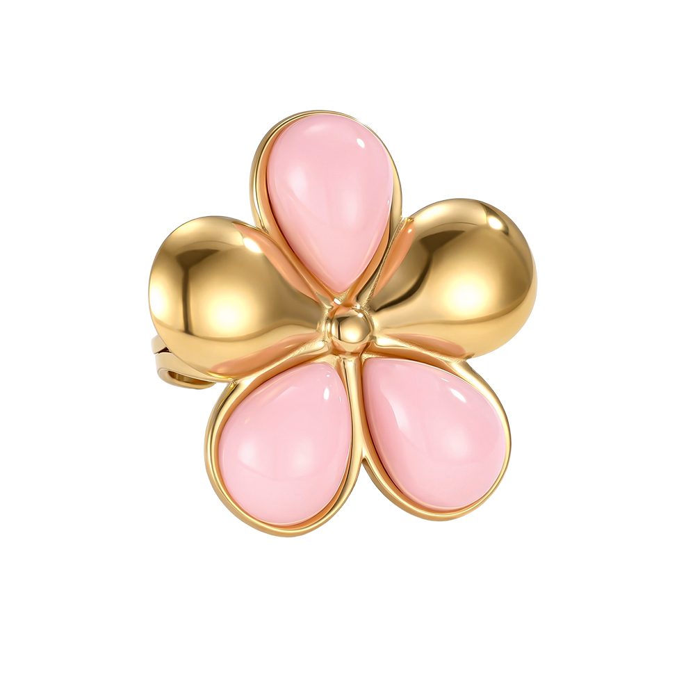 Stainless steel ring Adjustable pink flower
