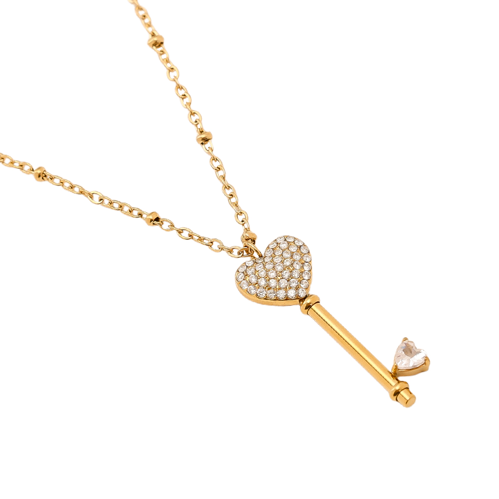 60cm Diamond Heart Key stainless steel necklace     