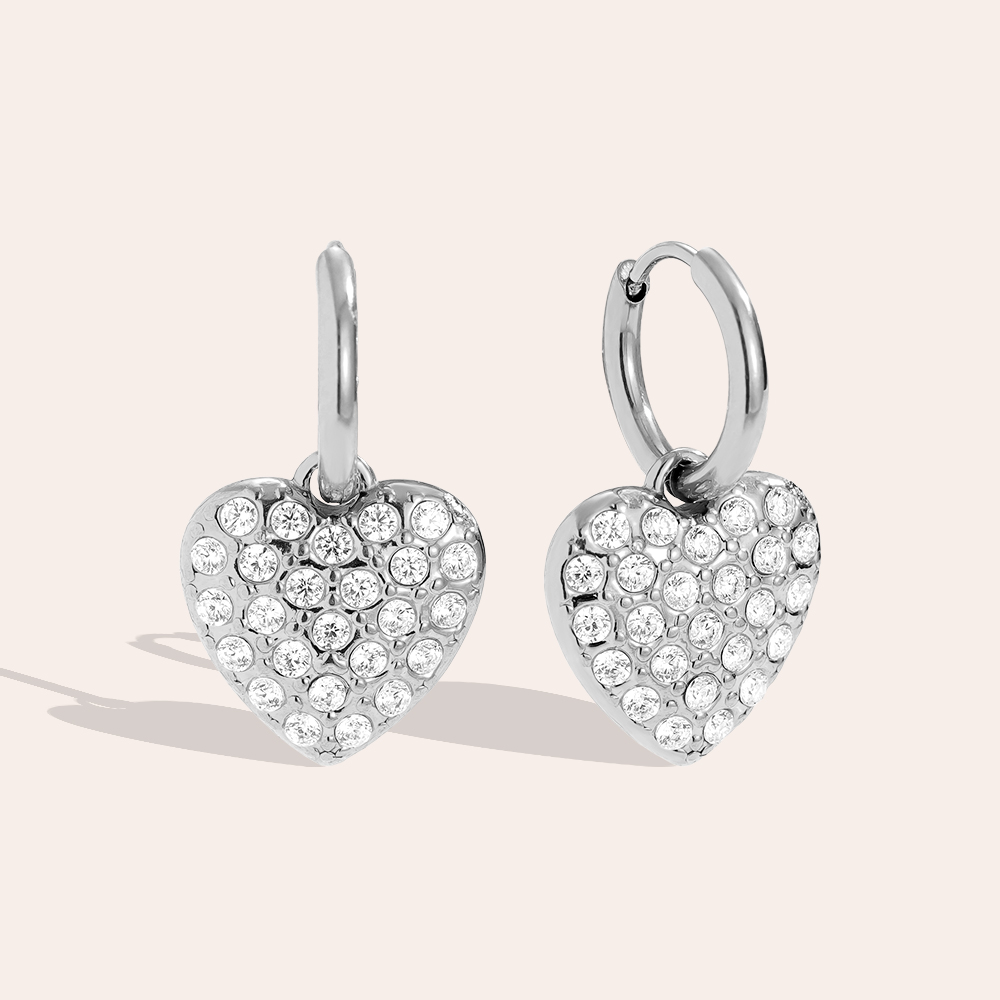 2.2cm Diamond Heart Stainless Steel Earrings  