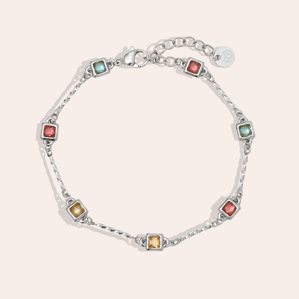 16.5cm square zirconia stone stainless steel bracelet 