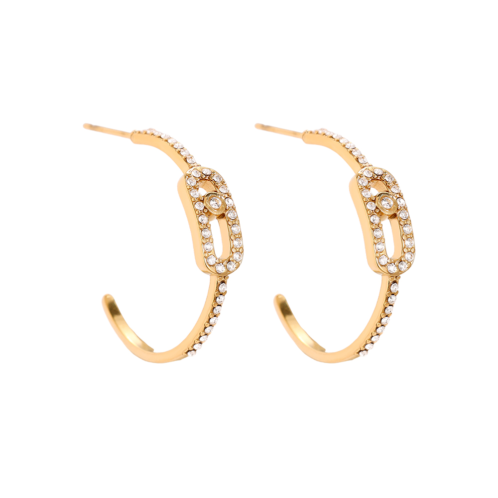 25mm Fine Diamond Half Hoop Stainless Steel Earrings       