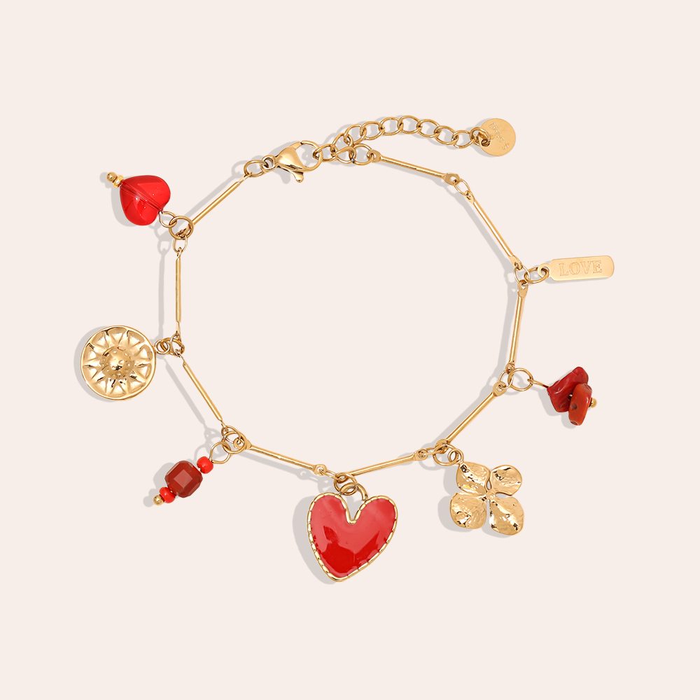 16cm red heart and flower stainless steel bracelet     