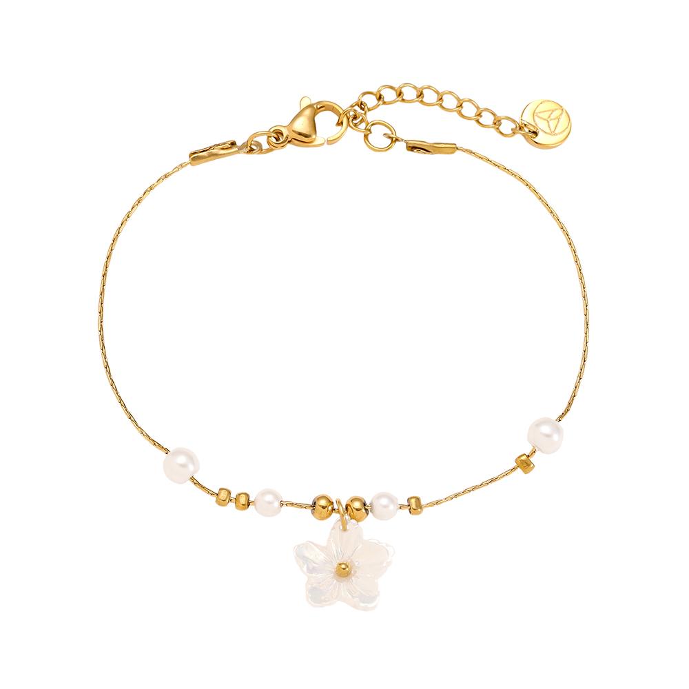 17cm Pearl Dots And Flower stainless steel bracelet   