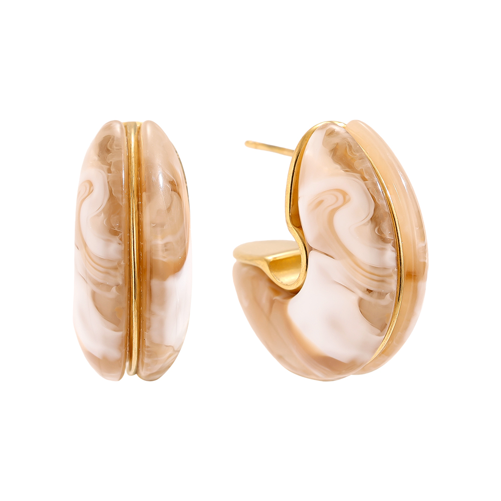 25mm Half Hoop Moon Resin Stainless Steel Earrings       