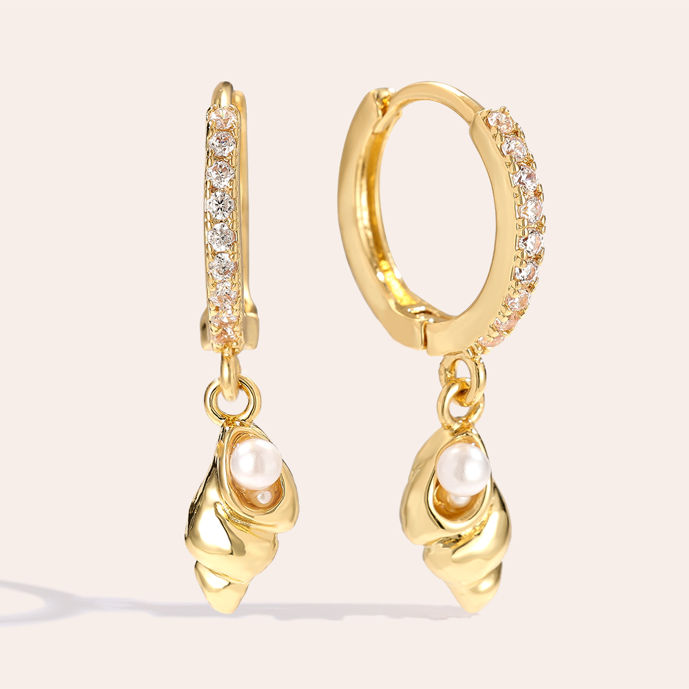 2.5cm Snail And Pearl Gold Plated Earrings