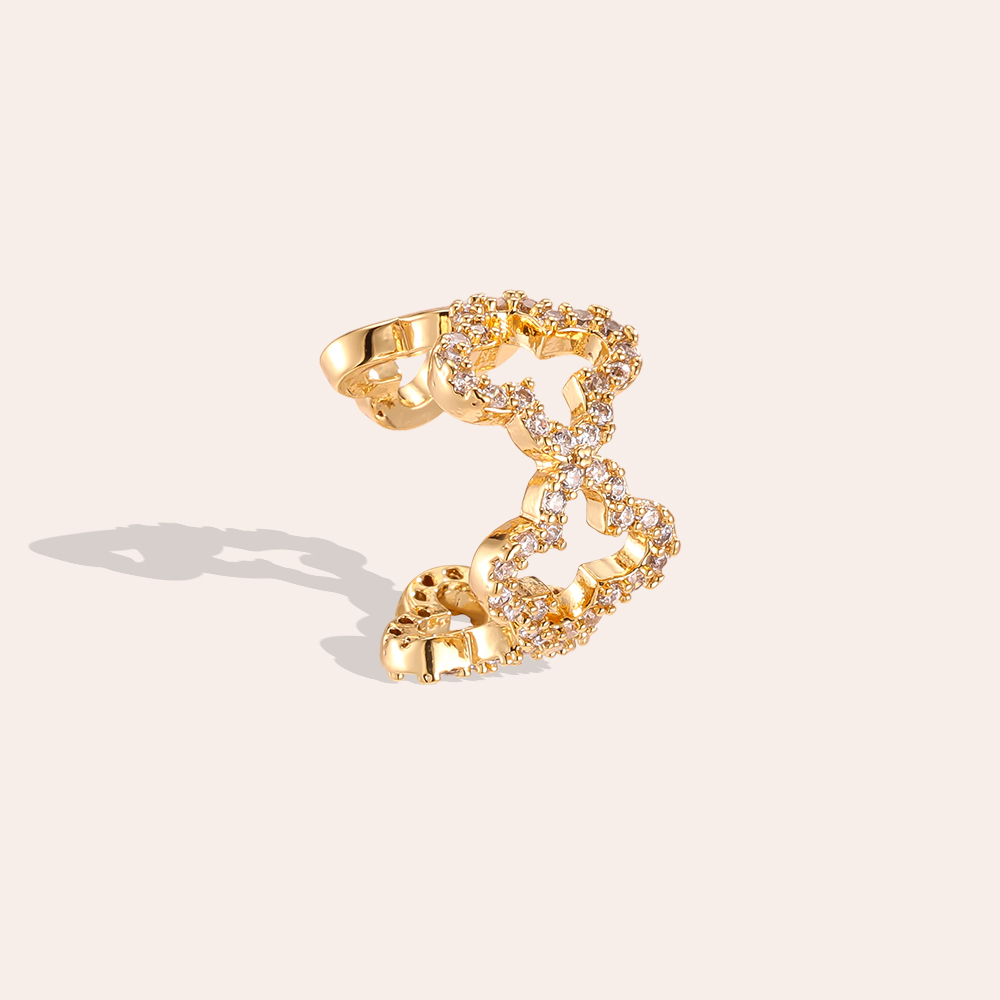 Gold-plated ear cuffs 14mm zirconia cloverleaf