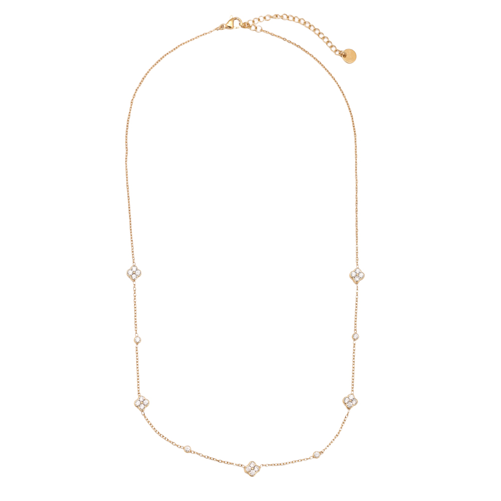 43cm Small Diamond Flower Stainless Steel Necklace   