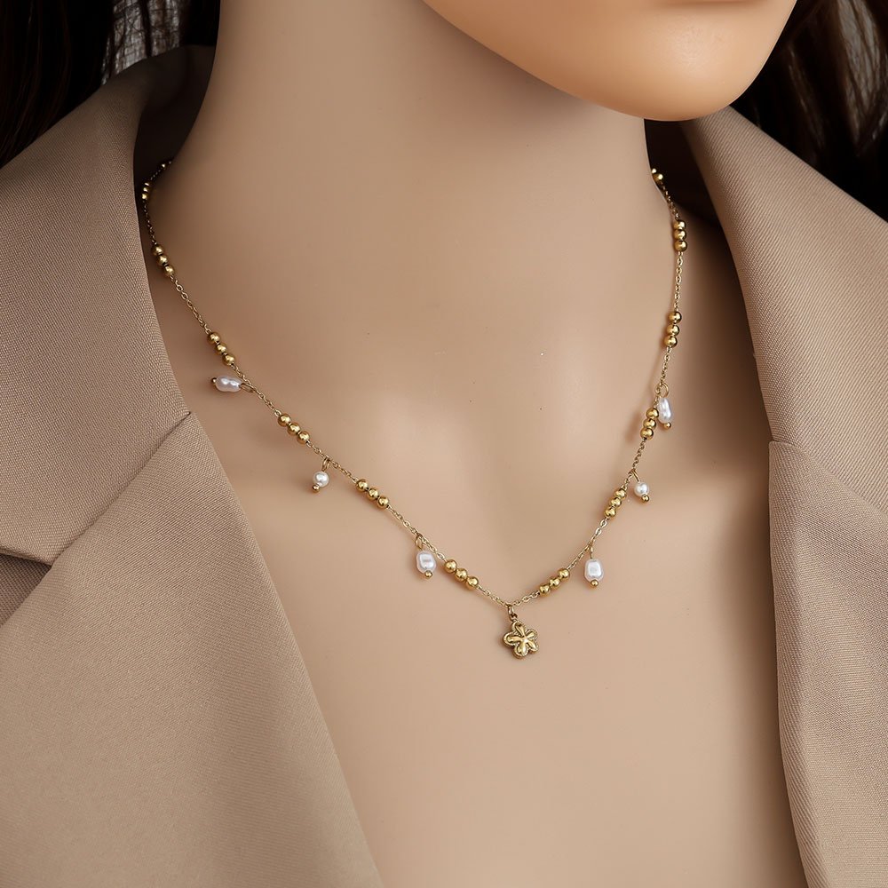 40cm Pearl Flower Fun stainless steel necklace 