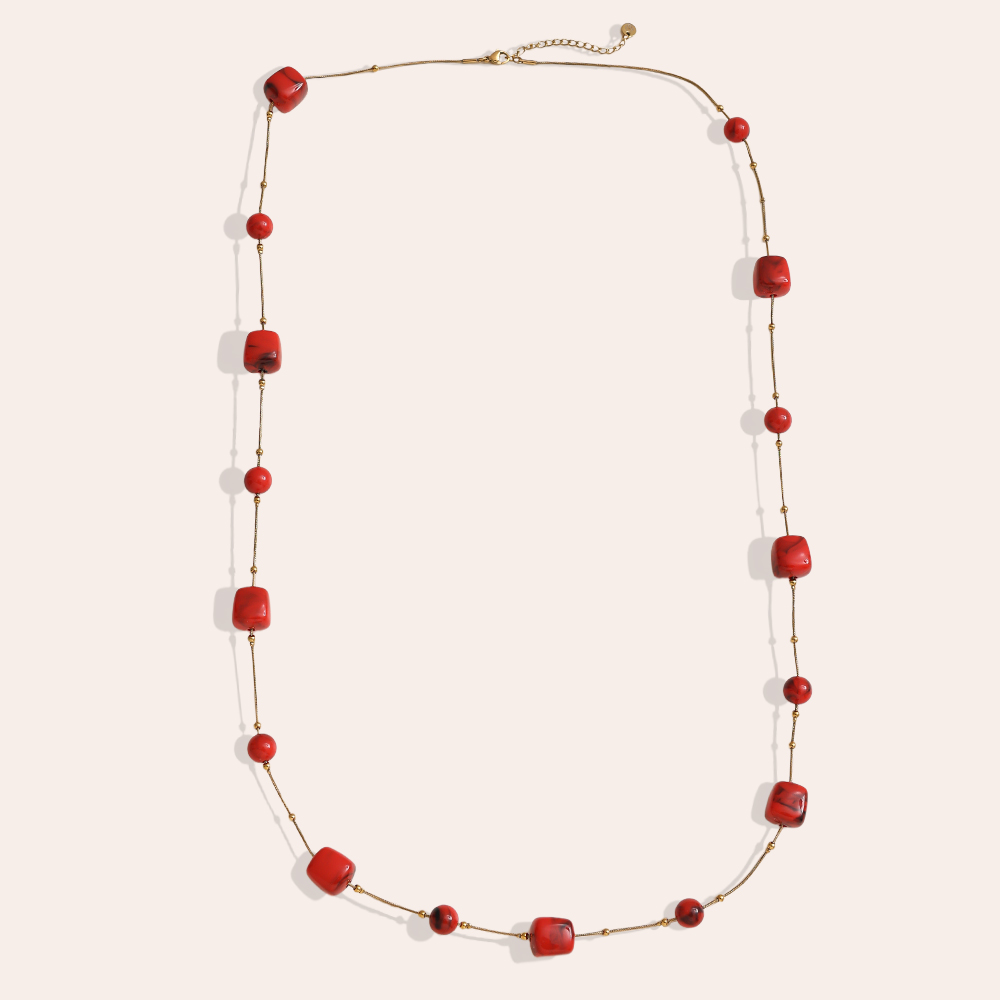 90cm resin cube and bead stainless steel necklace    