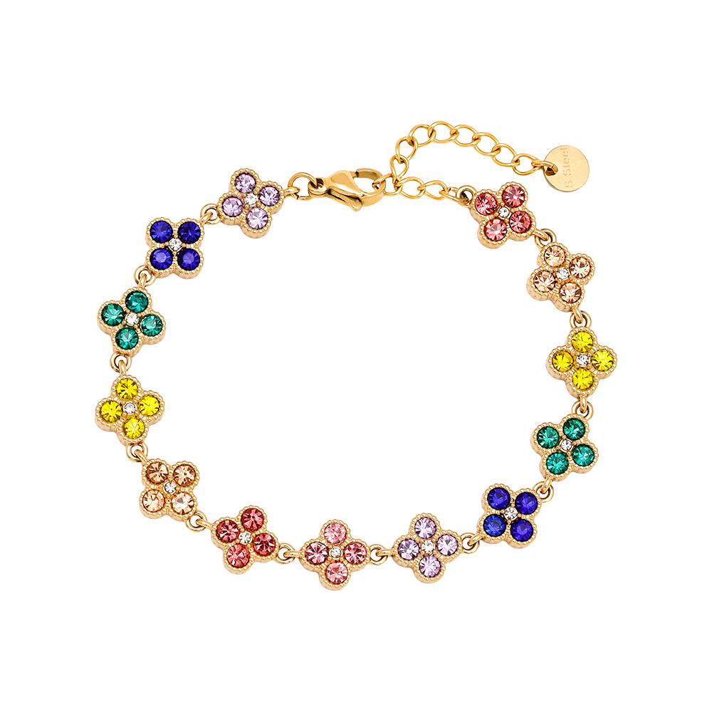 15cm Multi Colour Diamond Flower Chain Stainless Steel Bracelet  