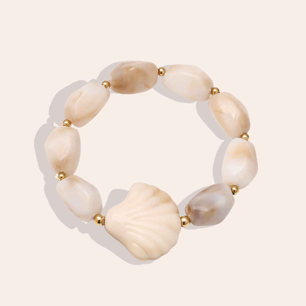 Elasticated resin shells and stones stainless steel bracelet        