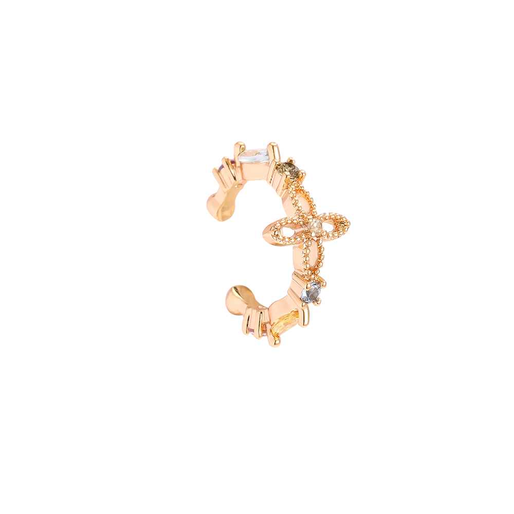 Gold-plated ear cuffs 15mm zirconia singular cloverleaf  