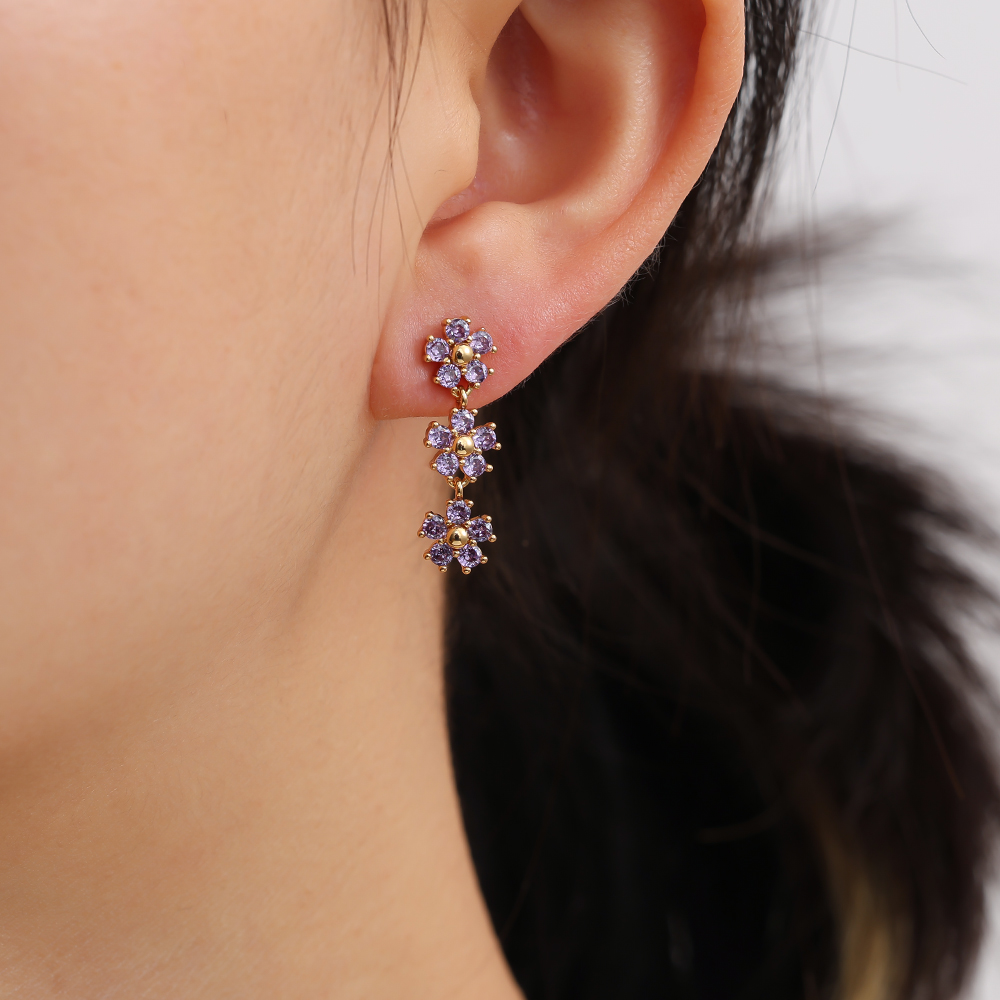 25mm Three Diamond Flowers Gold-plated Earrings 