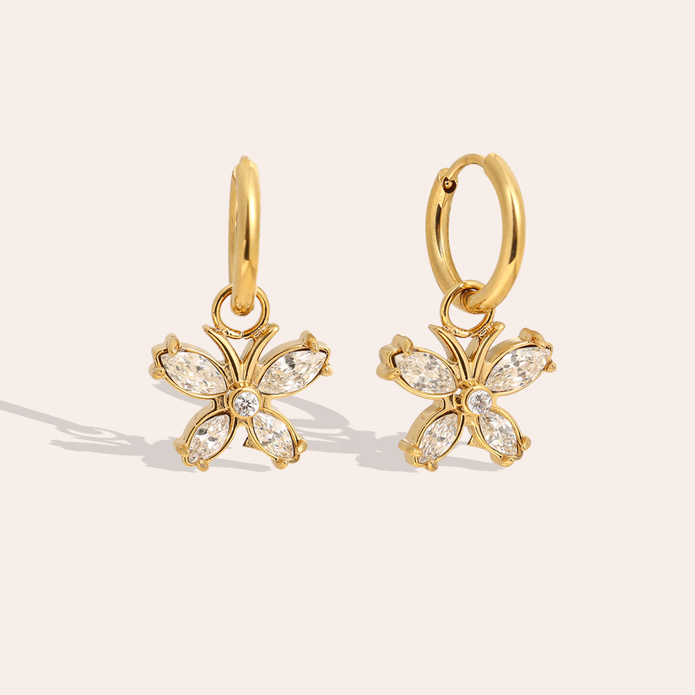 2cm zirconia butterfly stainless steel earrings    