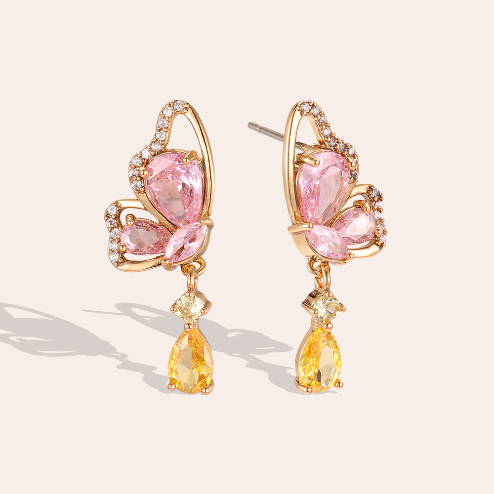 Gold-plated earrings 26mm zirconia butterfly