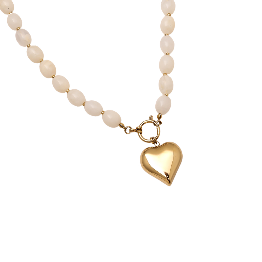 48cm Heart In Acrylic Pearl Stainless Steel Necklace    