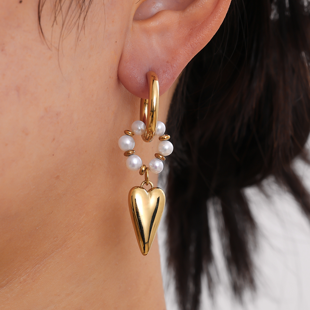 47*20mm heart freshwater pearl stainless steel earrings 