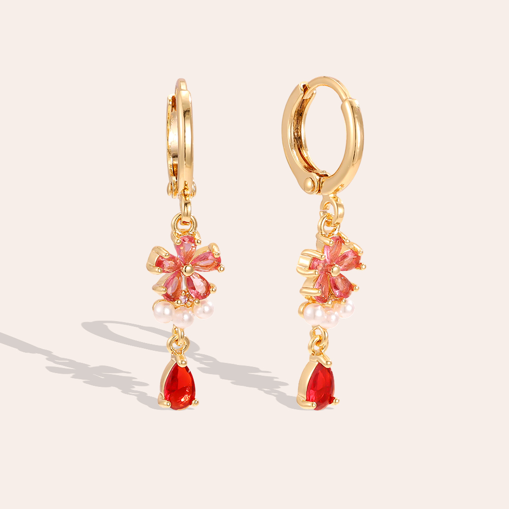 Gold-plated earrings 34mm coloured zirconia flower   