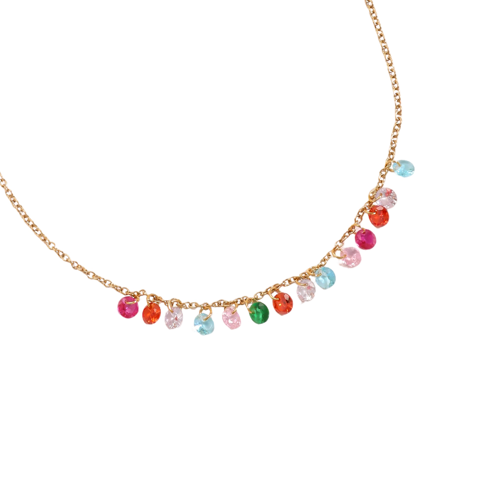 Stainless steel necklace 40cm many round zirconia    