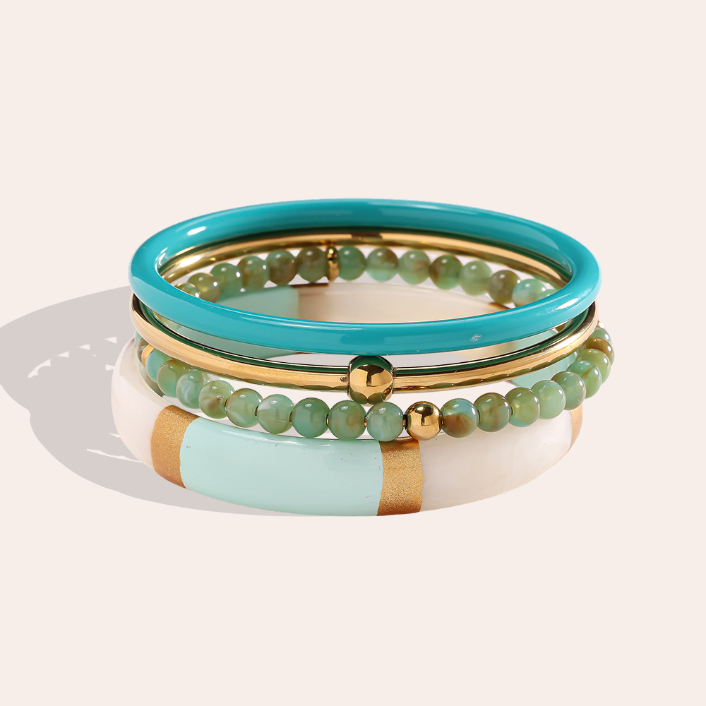 Stainless steel bangle set 6.5cm width 4 pieces acrylic  