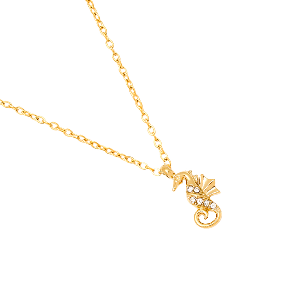 40cm Diamond Sea Horse stainless steel necklace    