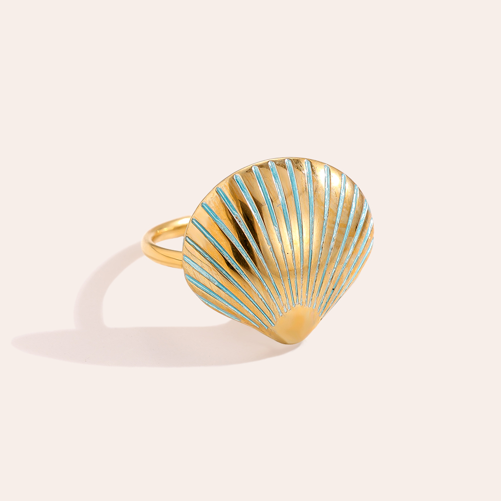light blue shell stainless steel ring    