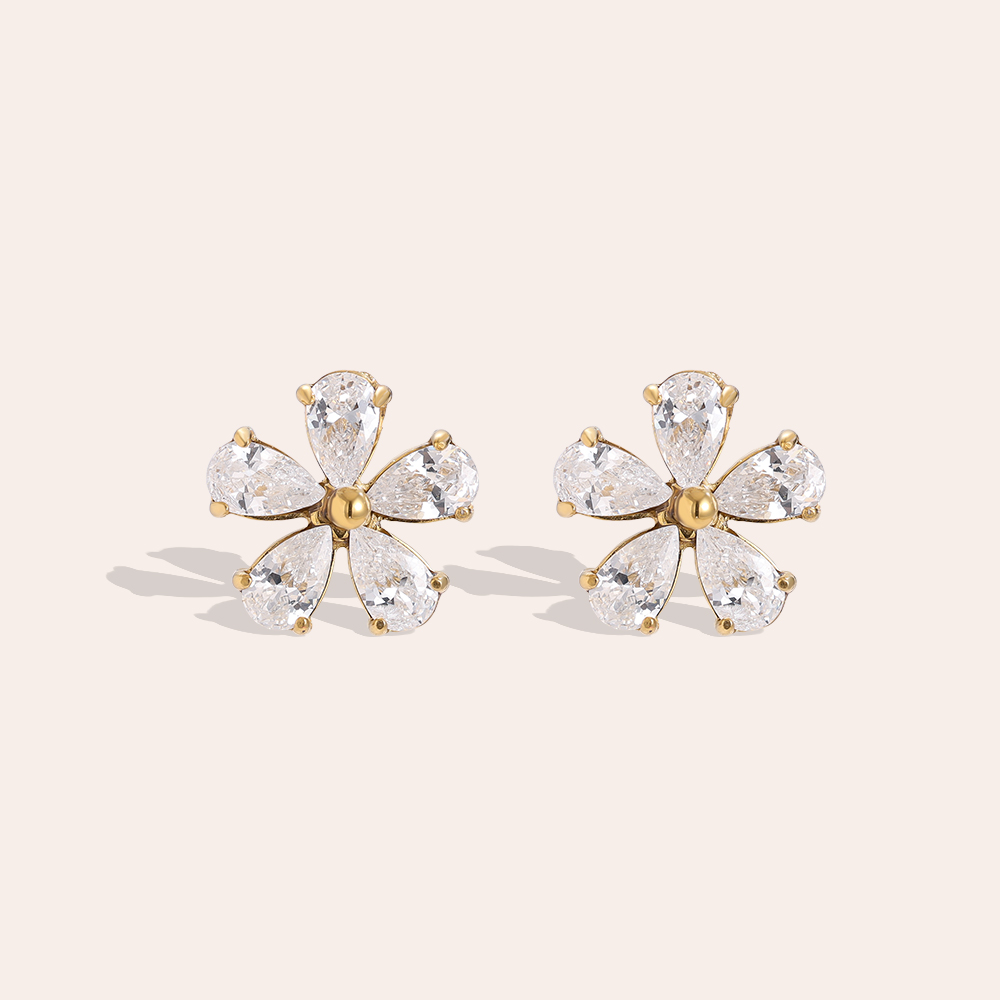 1cm zirconia flower stainless steel earrings      