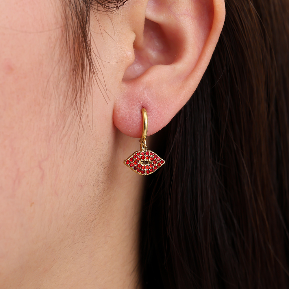 2.1cm Red Diamond Lip Stainless Steel Earrings    