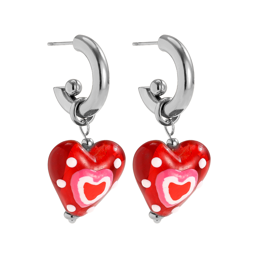 4.5*2cm Red Acrylic Heart Stainless Steel Earrings        