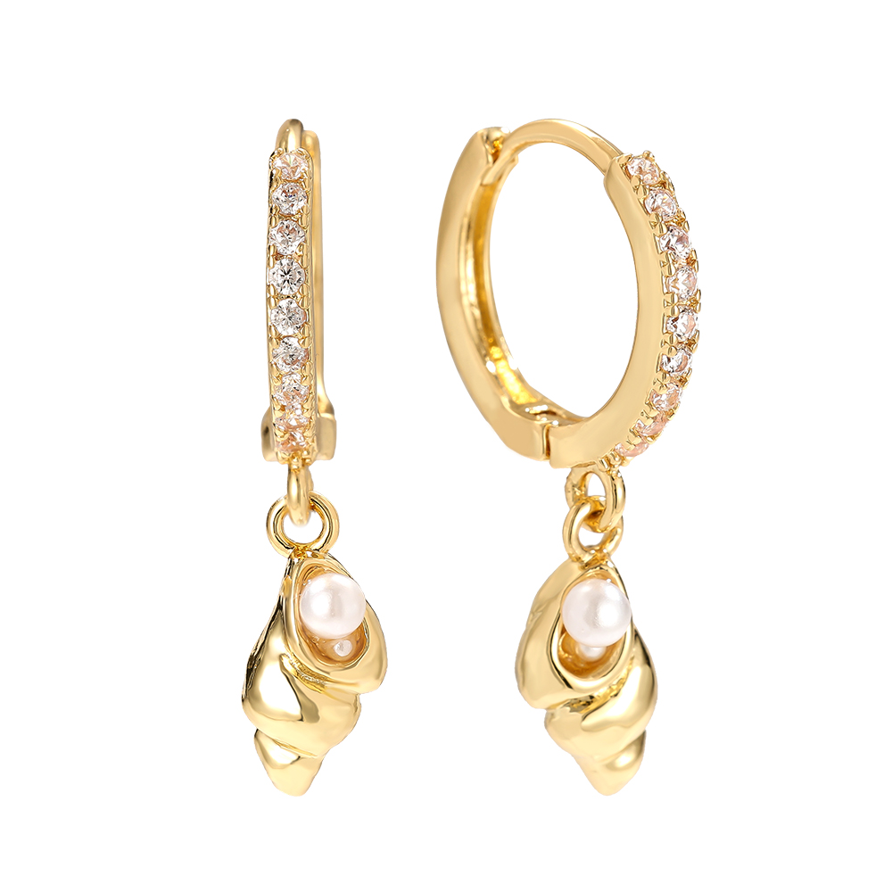 2.5cm Snail And Pearl Gold Plated Earrings