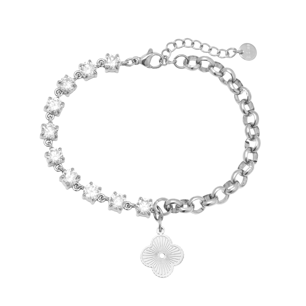 16cm Half Diamond Chain With Lucky Flower Stainless Steel Bracelet     