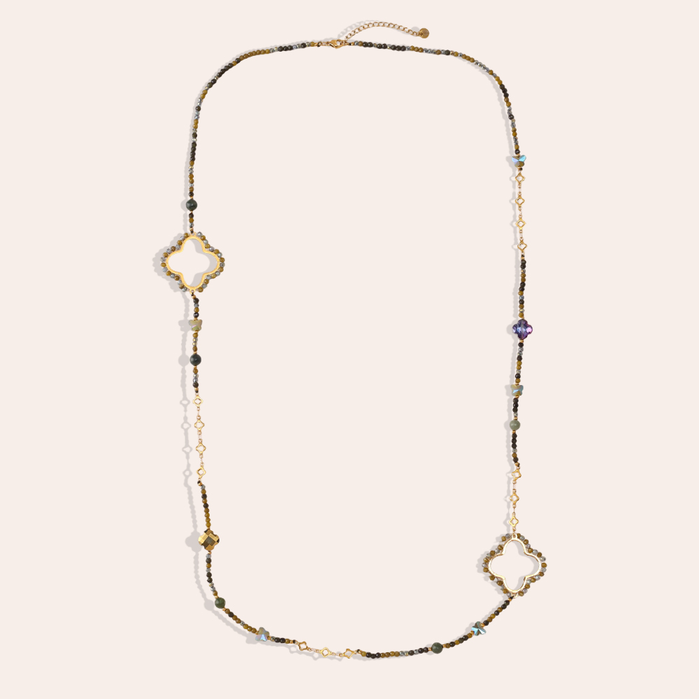 96cm cloverleaf and crystals stainless steel necklace    