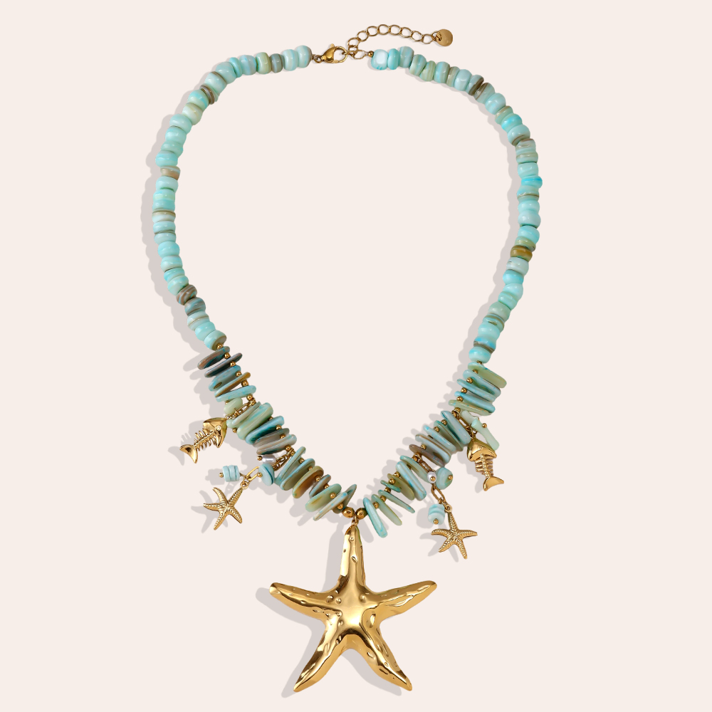Stainless steel necklace 45cm starfish and fish