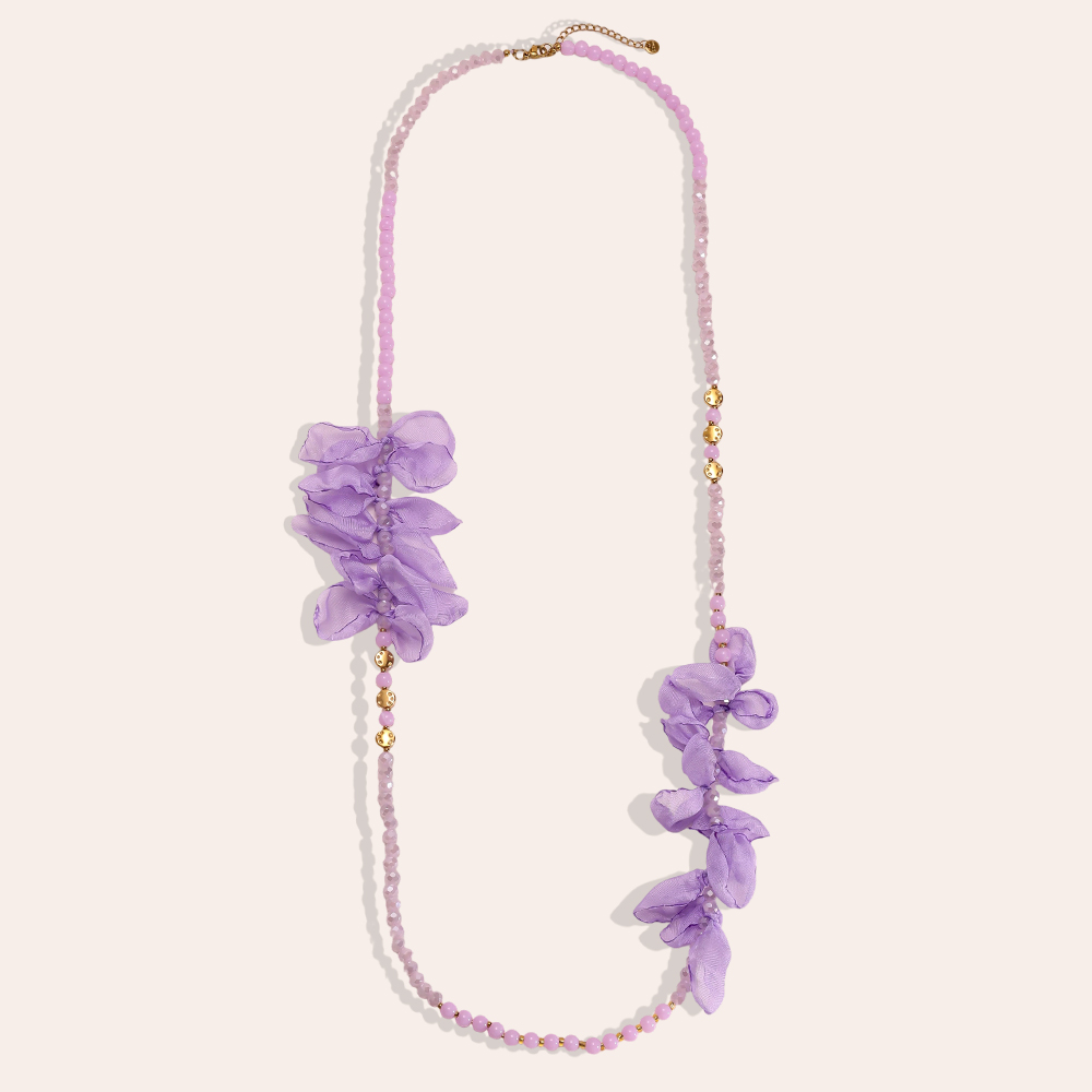 90cm crystal necklace with petals Stainless steel necklace        