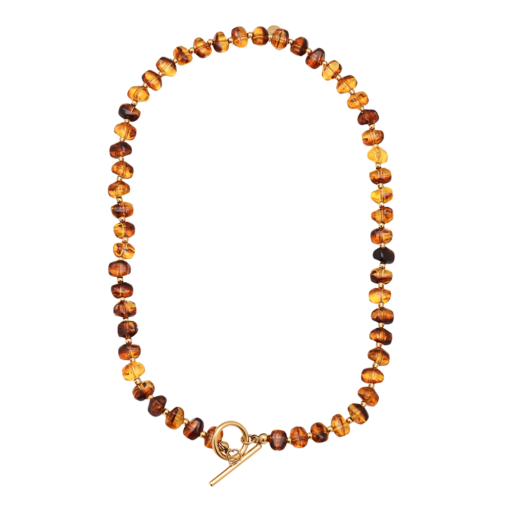 45cm Acrylic Brown Beads Stainless Steel Necklace   