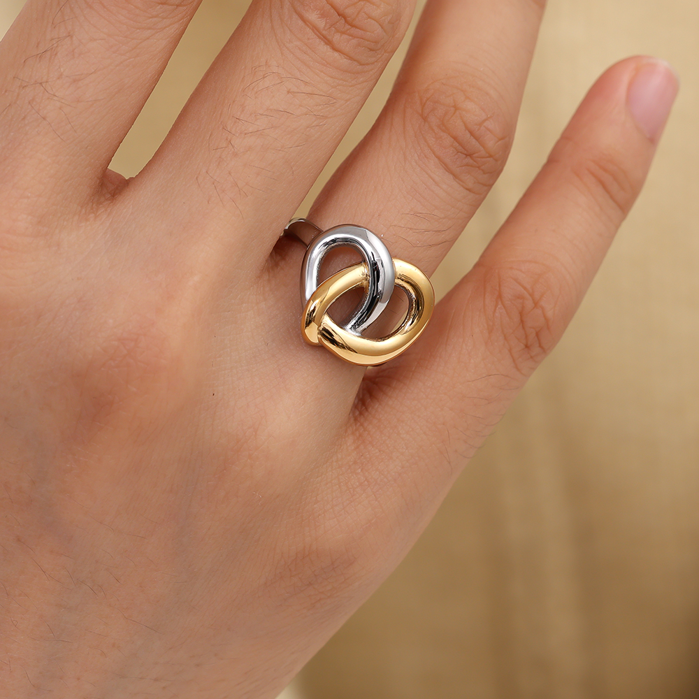 Gold And Silver Heart Stainless Steel Ring    