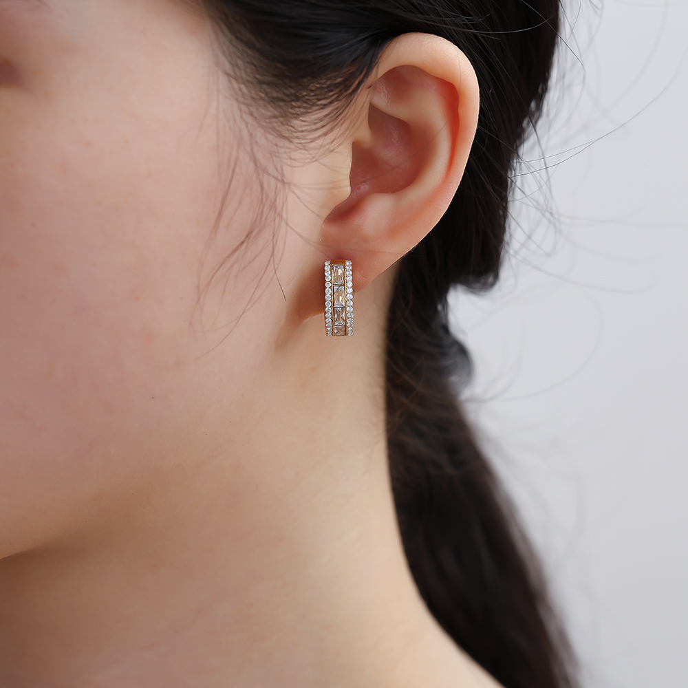 12mm Diamond Vintage Hoop Stainless Steel Earrings    