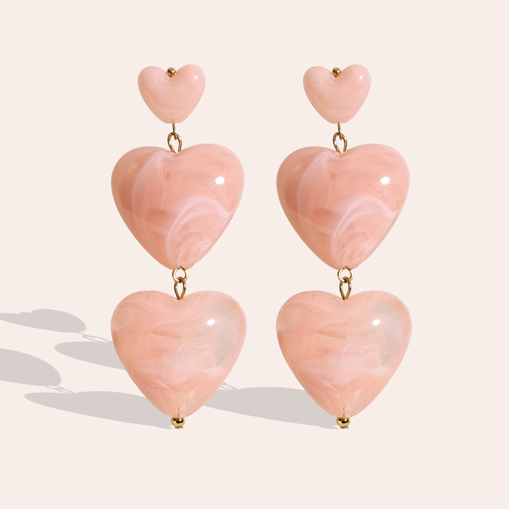 7cm Acrylic Three Hearts Stainless Steel Earrings       