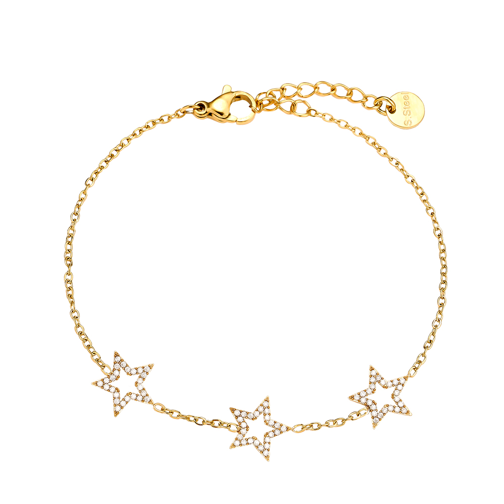 17cm Three Diamond Star stainless steel bracelet