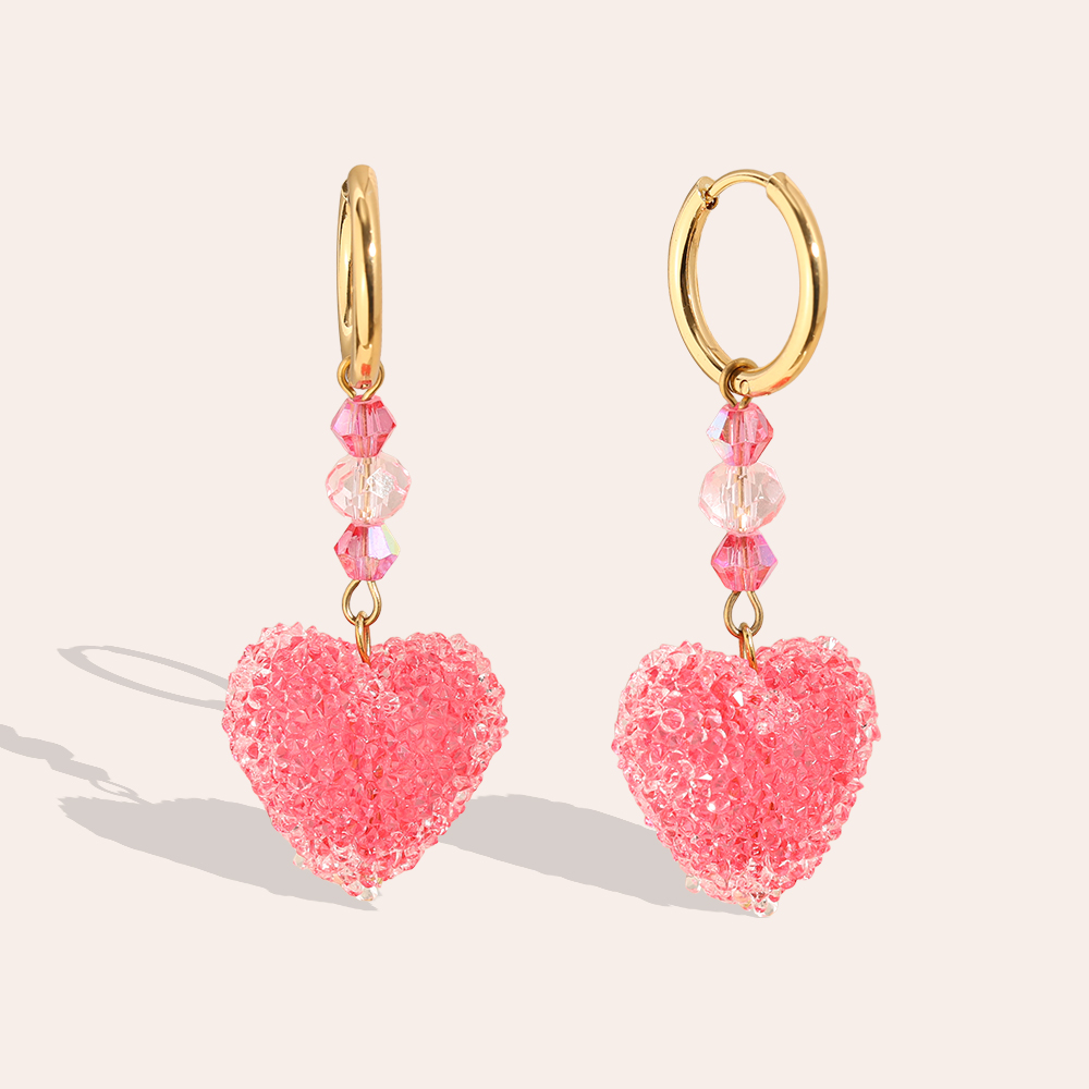 5cm Acrylic Pink Heart Stainless Steel Earrings     