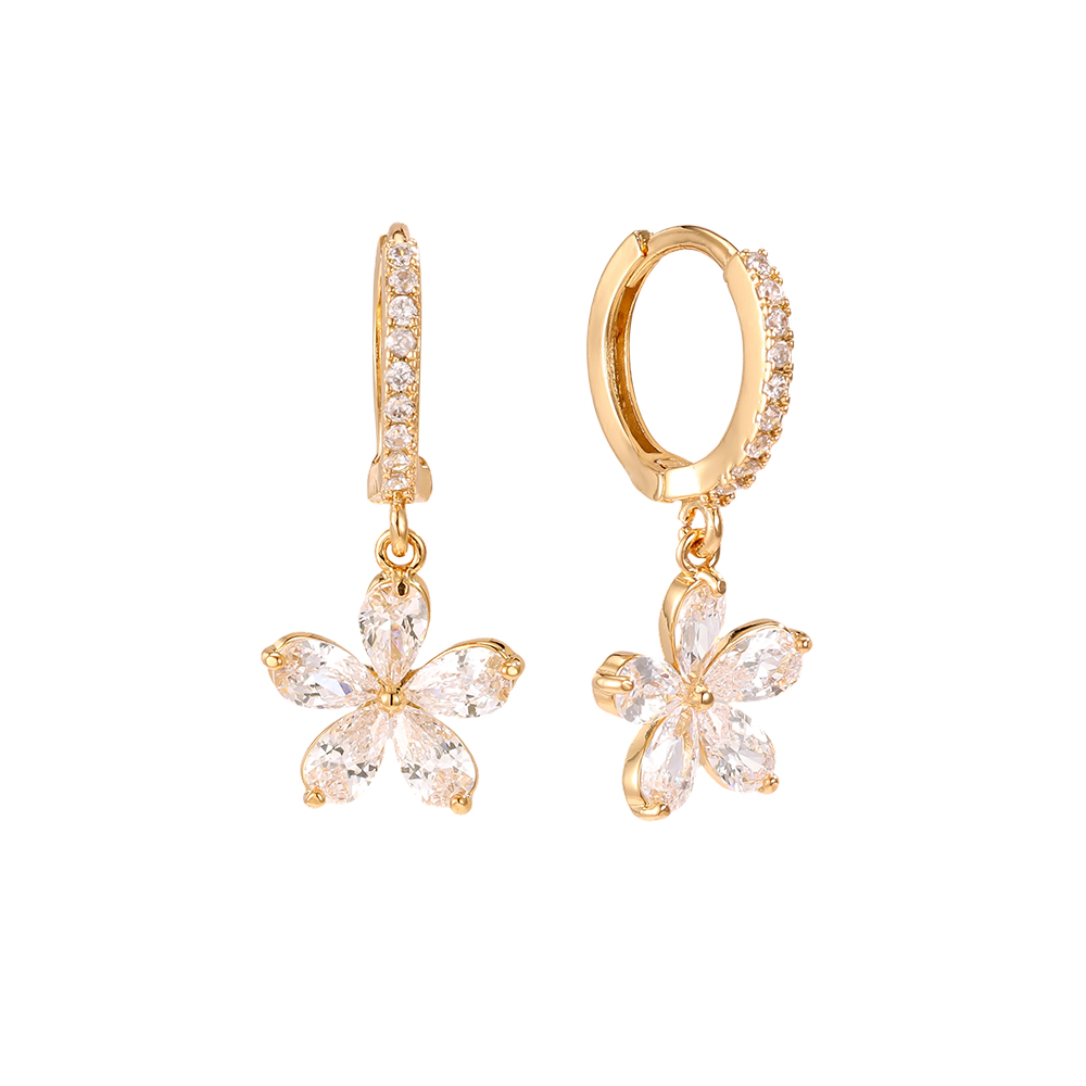 Gold-plated earrings 26mm zirconia flower  