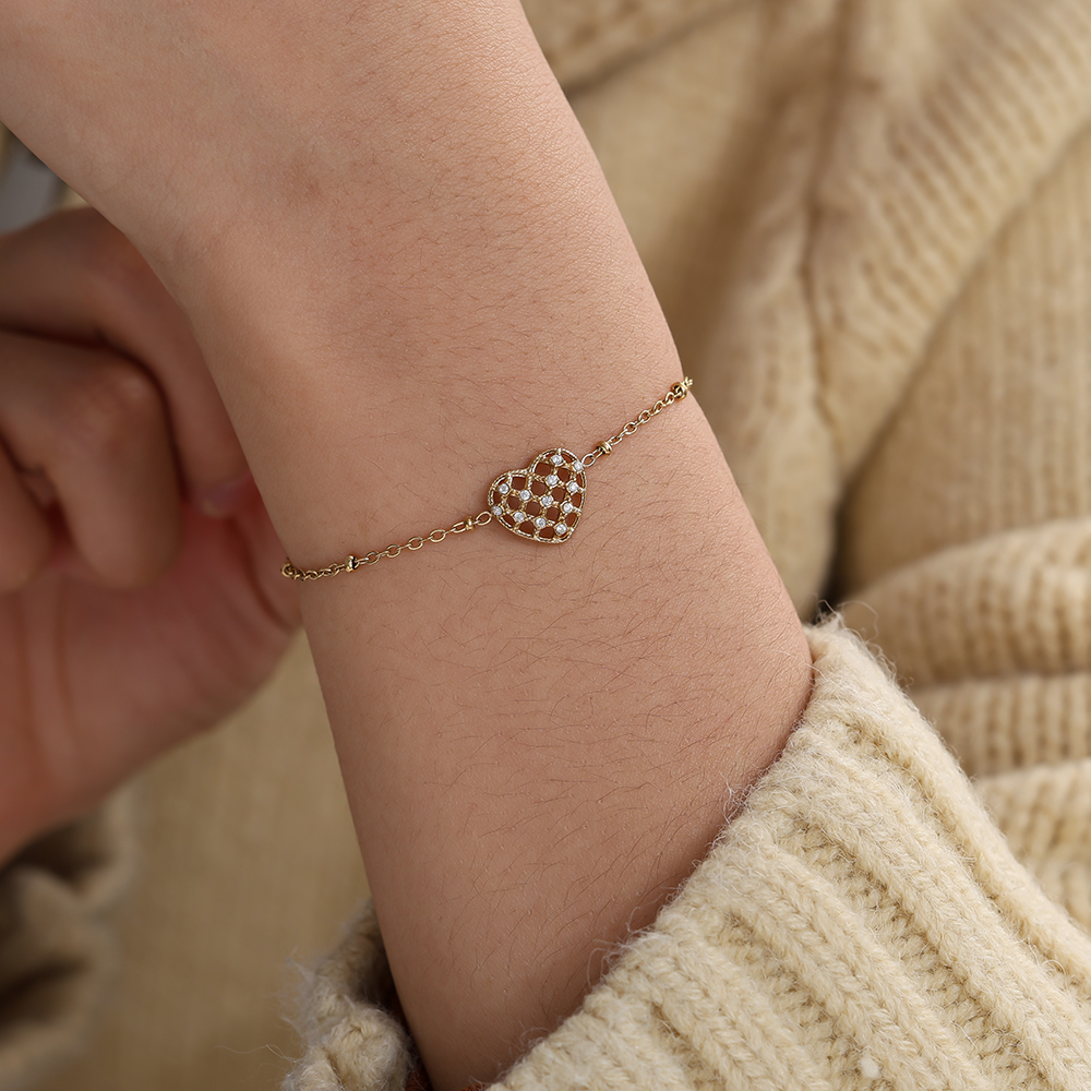 17cm Pretty Diamond Heart stainless steel bracelet   