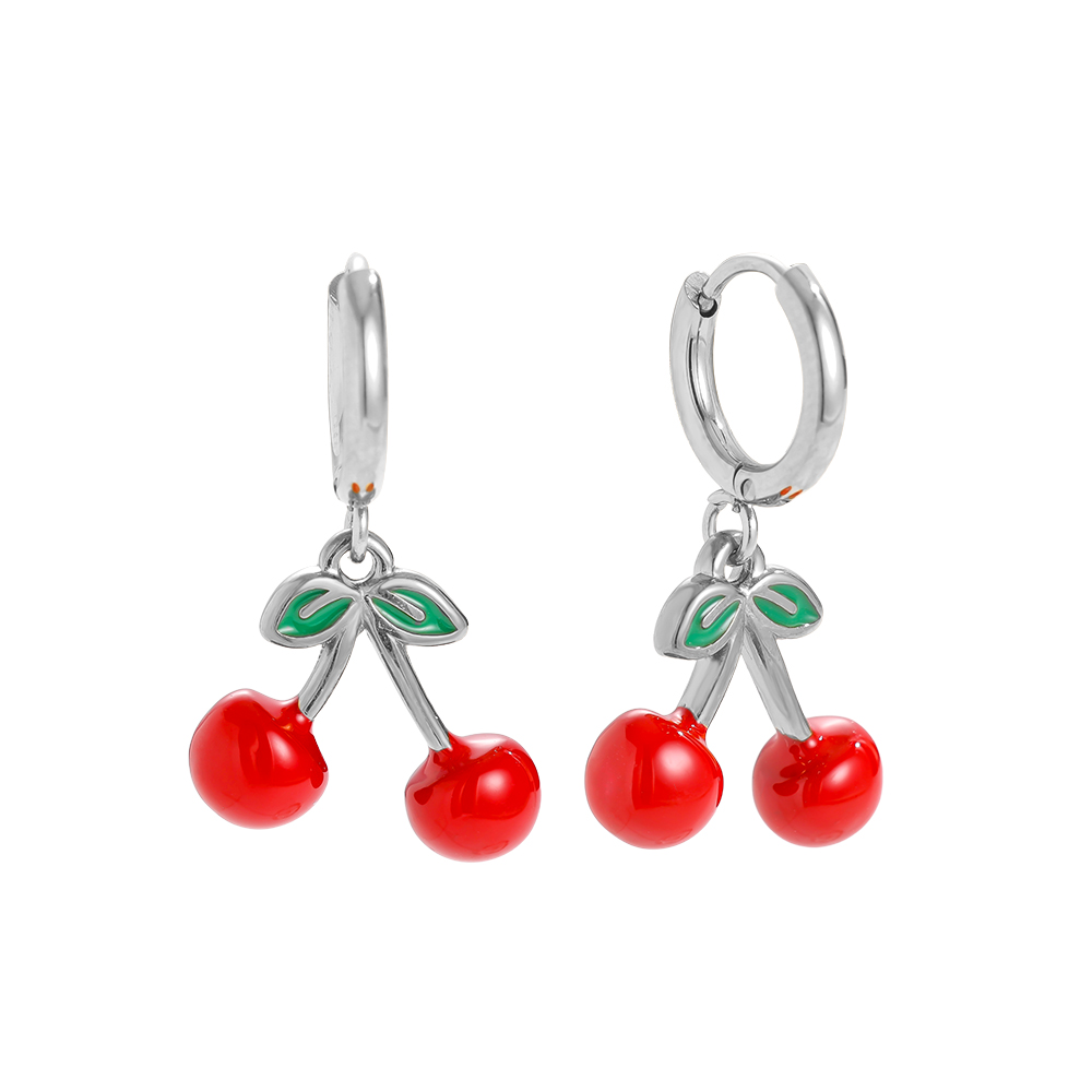 1.6*2.8cm Red Cherry Stainless Steel Earrings    
