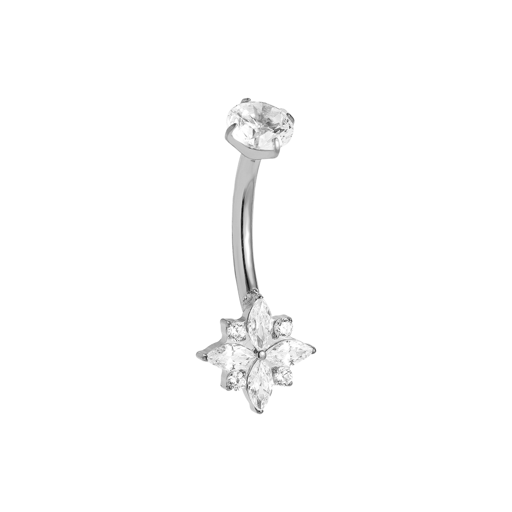 1.6*10mm Diamond Flower Titanium Belly Piercing      