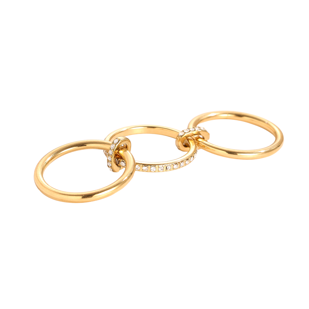 Three Layer Gold Ring Set With Lock Stainless Steel Ring    