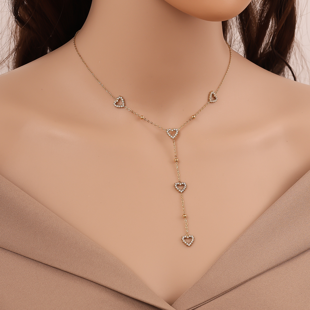 39cm Nice Diamond Heart stainless steel necklace       