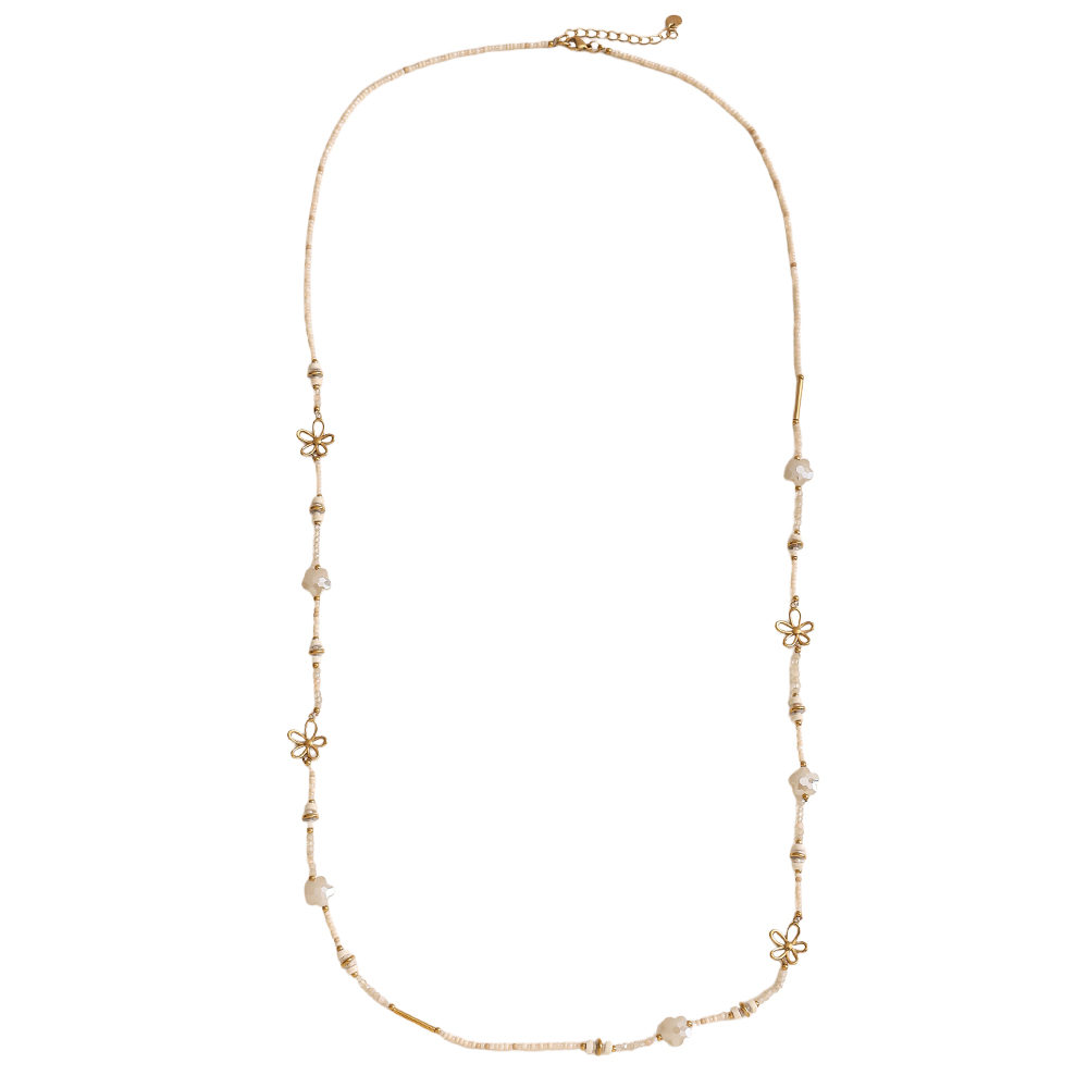 94cm small resin bead necklace with golden flowers stainless steel necklace        